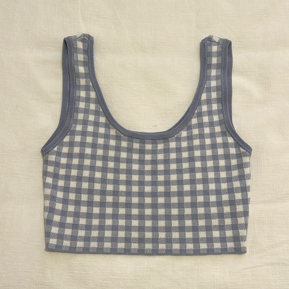 GARAGE Blue and White Checkered Crop Top. Size XS